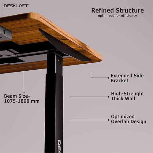 Image of Electric Standing Desk Height Adjustable Table | Ergonomic Sit Stand Workstation with Walnut Wood Grain Top | Motorized Computer Desk for Home Office (Black Frame & Brown Top, 1200x600 mm)