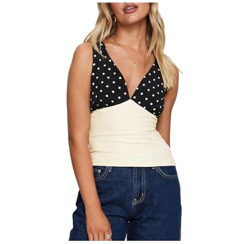 Women Y2K Halter Tank Top Sleeveless V Neck Polka Dot Crop Top Sexy Slim Backless Going Out Cami Shirt Streetwear