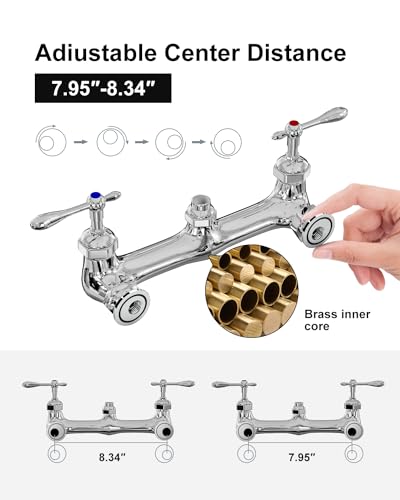 Commercial Sink Faucet,Commercial Faucet with Sprayer Adjustable Center Wall Mounted Restaurant Faucets,12" Spout andPull-Down Pre-Rinse 25” Height Suitable for 1, 2 or 3 Sinks