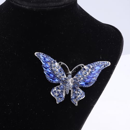 Image of FEELMEM Crystal Rhinestone Butterfly Brooch Pin Blue Color Butterfly Brooches for For Women Wedding /Banquet /Birthday Party
