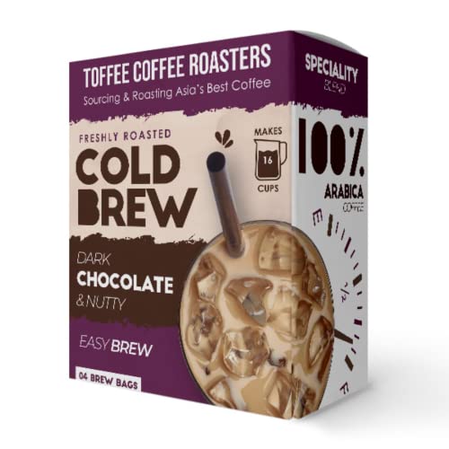 Image of Toffee Coffee Roasters | Cold Brew Dark Chocolate and Nutty Roasted Coffee Bags | Free Mason Jar, Easy Brew | Pack of 3 | 100% Arabica Ground | Makes 12 Cups
