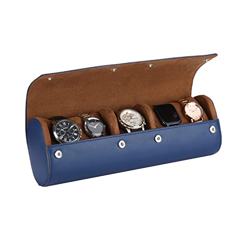 essart Sarvika Collection Smart Watch Case for 5 watches for Men & Women PU Leather Watch Roll Organizer Watch box storage Case Watch Holder Pouch for Travel (WR-1015-Blue)…