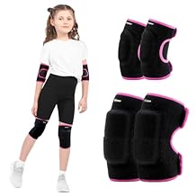 Kids Youth Adjustable Knee Elbow Pads Set with Thickened SBR Pads for Riding Rollerblading Skating Skateboarding Snowboarding Volleyball Black-Pink