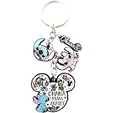 TKLPP Stich Keychain Zinc Alloy Anime Cartoon Ohana Means Family Keychain for Boys Girls and Women (