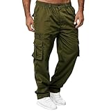 THWEI Mens Cargo Pants Casual Cotton Jogger Multi Pockets Outdoor Hiking Work Sweatpants Army Green 3XL