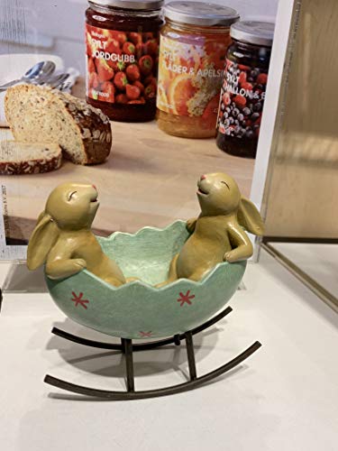 Easter Laughing Bunny Rabbits Rocking In An Egg Cradle Vintage Rustic Country Bunnies Rabbit Figurine Cute Bunny Candy Dish #TOP3