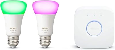 Philips Hue White and Color Ambiance Starter Kit 2 Lampadine Smart con Bluetooth Attacco E27 e un Bridge Hue per Controllo del Sistema