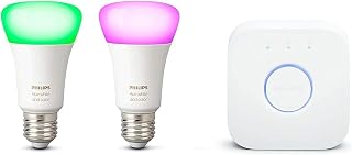 Philips Hue White & Color Ambiance 2er E27 LED Starter Set inkl. Hue Bridge, bis zu 16 Mio. Farben, steuerbar via App, kompatibel mit Amazon Alexa (Echo, Echo Dot)