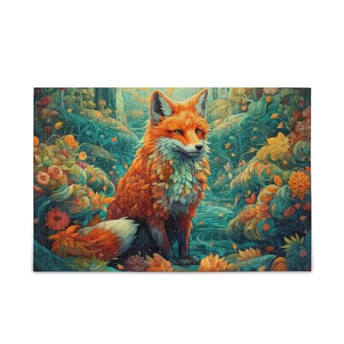 ZENWAWA Fantasy Fox Forest Jigsaw Puzzle 1000 Pieces, Zigsaw with Storage Bag and Reference Picture Easy to Solve 29.5×19.7 in
