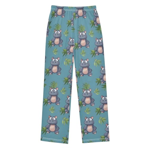 Pajama Pants Hippopotamus Leaves Pattern Long Sleep Pants Lounge Bottoms