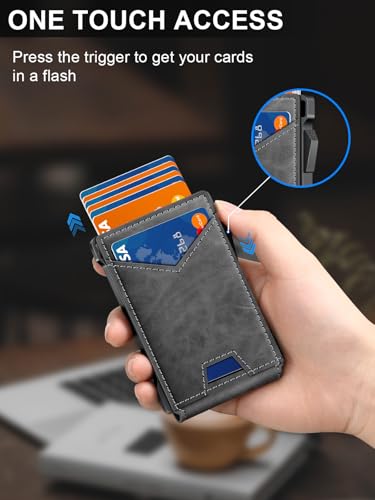 Image of Wallet for Men RFID Wallet with 2 ID Windows & Money Clip, Slim Card Holder | 10-12 Cards Bifold Minimalist Smart Pop Up Wallet for Front Pocket Compact Metal Credit Card Holder Birthday Gifts for Men