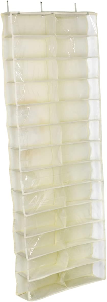 Shoe Organizer Closet 26 Divided Pockets over Door Hanger Storage Rack Space Saving Beige
