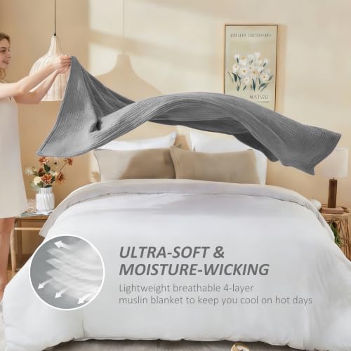 Image of EMME Muslin Cotton Blanket Adults Heather Grey Super King 120 inchx94 inch
