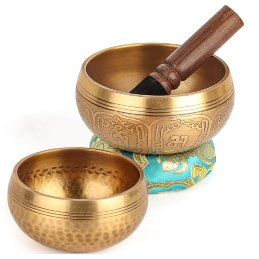 Relaehih 2-Pack Tibetan Singing Bowls Set - 100% Handmade in Nepal, Sound Bowl Meditation Set for Yoga, Chakra Healing, Meditation Gifts, Unique Gifts for Women (Blue, 3.15 + 4 inch)
