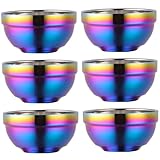 Edelstahlschüsseln für Kinder, 6 Stück doppellagige, unzerbrechliche Reisschüsseln für Erwachsene und Kinder, Edelstahlschüsseln, für, für