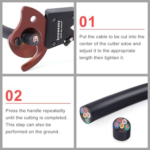 Knoweasy 325AN Upgraded Cable Cutter and Ratchet Wire Cutter Works for Aluminum and Multi-core Cables up to 240mm² - Thumbnail 5