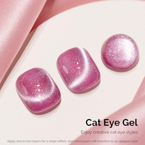 Image of MelodySusie Starry Cat Eye Gel Nail Polish, 0.5 Fl Oz Pink Glitter Holographic Magnetic Nail Polish with Magnet, UV Nail Polish for Nail Art Manicure Salon DIY at Home G1602