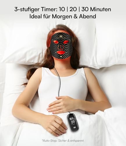 INIA LED Maske Gesicht – LED Gesichtsmaske Lichttherapie mit 4 Modi, 850 nm NIR, rote und blaue, 220 Perlen Red Light Therapy Face Mask, Aufladbar Rotlicht Maske Gesicht (2600 mAh) für Anti-Aging