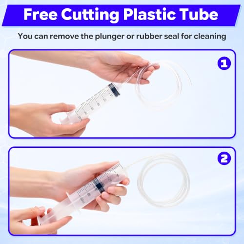 Image of 60ml Luer Lock Syringe with 39 Inch Plastic Tube and Luer Connections | 2 Pcs 39 inch Long Tubing and Luer Connections Tips for Measuring or Refilling Liquid, Ink, Oil, Feeding Pets, Watering Plant