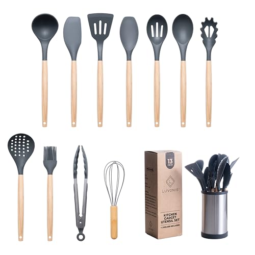 Silicone Kitchen Utensils Set 13-PCS-Silicone Cooking Utensils set, Spatula, Serving Spoons, Soup Ladle, Holder, Other Gadgets for Kitchen Essentials and Home Cooking Needs