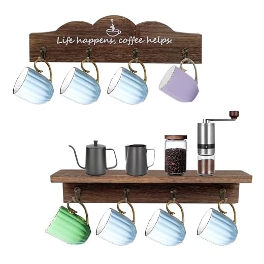 Ismosm Coffee Cup Holder Set of 2 Coffee Mug Holders with 8 Sturdy Hooks Coffee Bar Accessories Mug Rack for Farmhouse Kitchen Decorations, Coffee Station Decor, Mug Organizer, Mug Display (Brown)