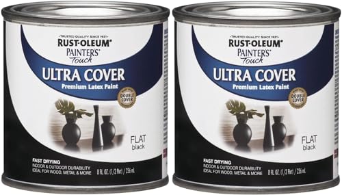 Rust-Oleum 1976730 Painter's Touch Latex Paint, Half Pint, Flat Black, 8 Fl Oz (Pack of 2)