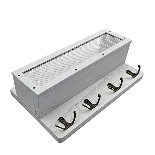 Ismosm Key Holder Mail Organizer Wall Mount Key Mail Holder Dog Leash Holder Key Rack With 4 Double Key Hooks Rustic Wall Decor For Entryway, Hallway, Kitchen, Living Room, Mudroom, Office, Rv (White) #TOP6