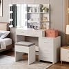 Karl home Lighted Vanity Desk with Sliding Mirror White Makeup Table with 5 Drawers, Storage Shelves, Cushioned Stool, LED Dressing Table Set for Women