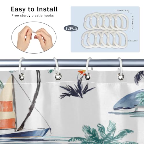 Rideau de douche en polyester motif île tropicale lavable et ultra imperméable