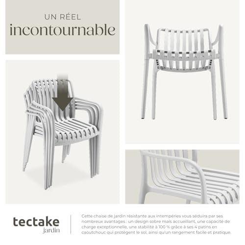 4 Chaises Jardin Empilables Plastique Crème TecTake
