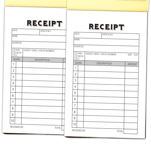 2 Packs 50-Set Receipt Pad, Carbon Duplicate Copy Sales Receipt Form, Invoice Booklet For Stores, Warehouses, Offices, And Restaurants, 3.4x5.5