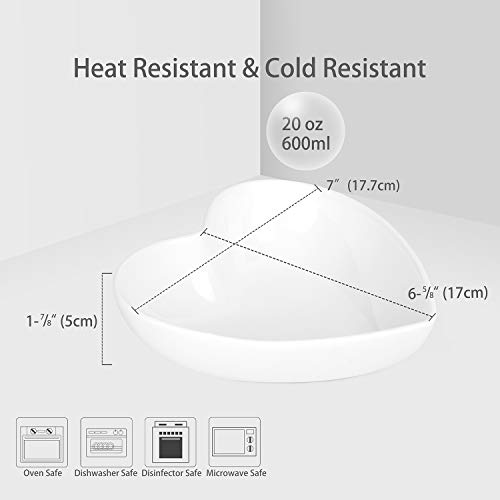 Keponbee Heart Bowls Porcelain 2Pcs White Heart-Shaped Bowl Dessert Bowls/Salad Bowl 7 Inch, 20Oz #TOP1