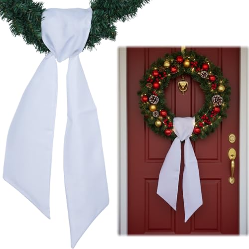 YKW White Wreath Sash for Front Door, 55"x5" Linen Look