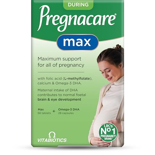 Image of Pregnacare MAX Pregnancy Vitamins - UK's No.1 Pregnancy Brand. Greater Prenatal Care for Women, Supplement with Added Omega-3 DHA for Normal Brain and Eye Development