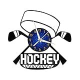 Eishockey Ballmesser Vinyl Wanduhr, Vinyl Schallplatte Uhr Wandkunst Schwarz 12 Zoll für Wohnzimmer Schlafzimmer (B) - ohne LED - Einzigartiges handgefertigtes Geschenk für Männer Frau Freunde Jung