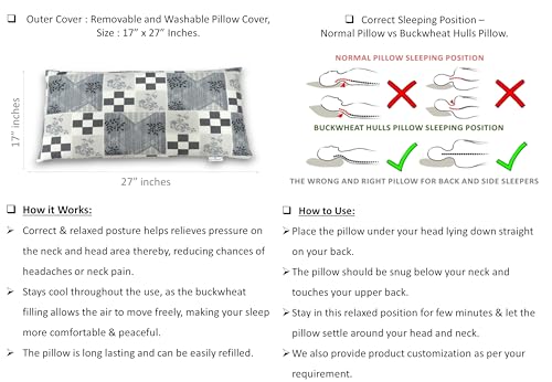 Image of Buckwheat Hulls Pillow | King Size | 17 inch x 27 inch inch | Pillow for Neck Pain | Shoulder Pain | Back Pain | Other Sleeping Problem | for Daily Use (Light Blue & Grey Printed Design)