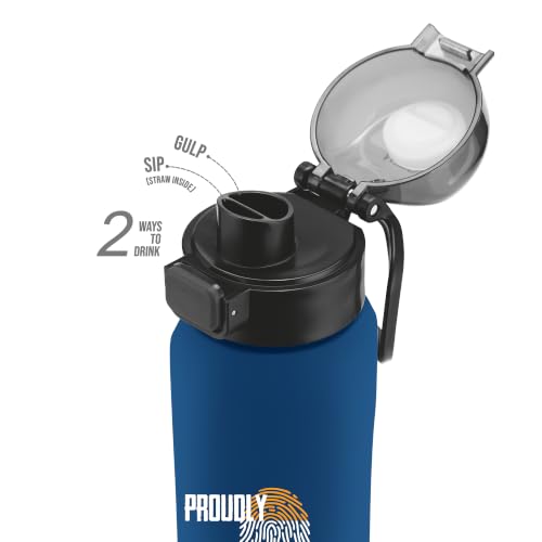 Image of Milton Dual Flow 600 Thermosteel Proudly Indian Water Bottle 595 ml, One Touch Safety Lock & Twin Lid Sip or Gulp,Long Hours Hot & Cold,Leak Proof,ISI Certified,Vacuum Insulated,Office,Gym,School,Blue