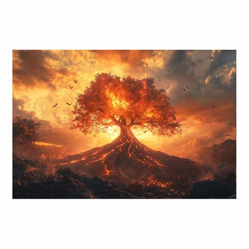 Toile Arbre de Vie pour habiller un grand mur vide tableau moderne salon orange