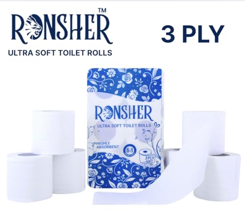 Image of Ronsher | 3 Ply Toilet Tissue Paper Roll | 12 In One Pack | 165 Sheets Per Roll | Highly Soft & Absorbent | Skin-Friendly for Gentle Comfort