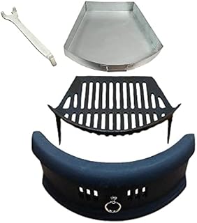 Complete Cast Iron Fire Set. Comprising of Grate Ashpan & Lifting Tool & Bowed Front Fret Black 16"