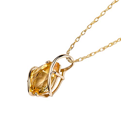 10K Yellow Gold Genuine Pear-Shape Citrine Teardrop Pendant Necklace #TOP1