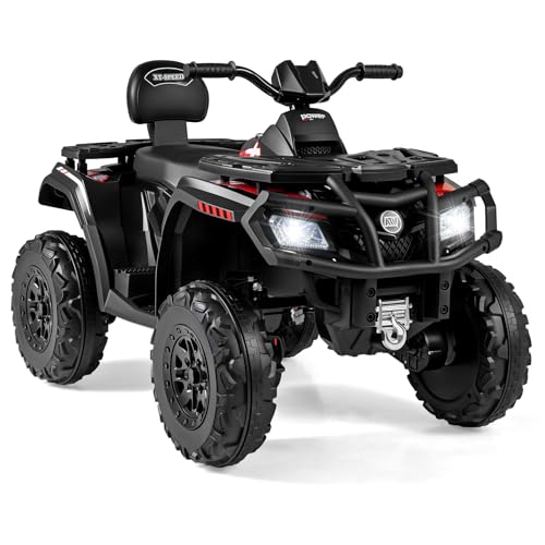 COSTWAY Kinder Quad Elektro 24V, 2-Sitzer Kinderquad 3–8 km/h, Elektroquad mit mit Scheinwerfern, Musik & Hupe, Elektroauto ATV für Kinder ab 3 Jahren (Schwarz)