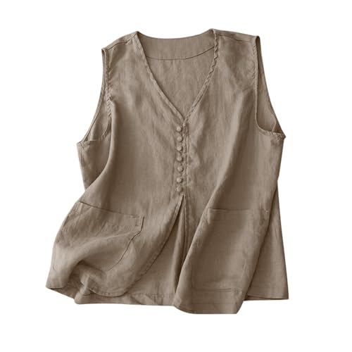 Chaleco de lino mujer chaqueta sin mangas suelta ideal para looks de entretiempo
