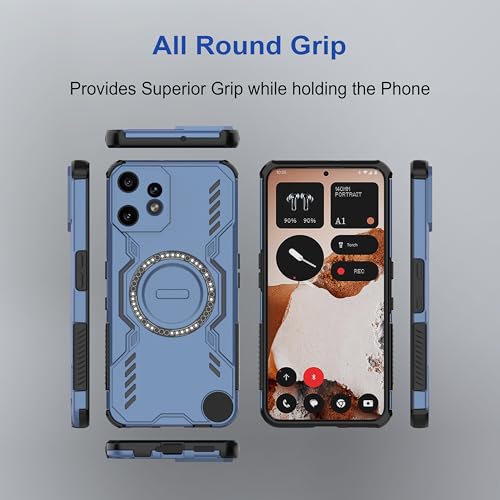 Image of amazon basics Back Case Cover for CMF by Nothing Phone 2 Pro | MagSafe Case with Built-in Metal Ring | Supports MagSafe Charger, Wallet & Car Mount | Shockproof Hybrid PC + TPU | Blue
