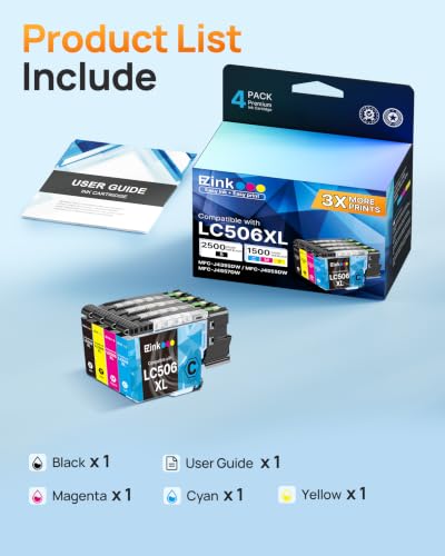 Image of LC506XL Ink Cartridges Replacement for Brother LC506 XL MFC-J4555DW | For Brorther LC506 Ink Cartridges use with MFC-J4355DW MFC-J4555DW MFC-J4557DW MFC-J5010DW MFC-J5110DW Printer (4 Pack)