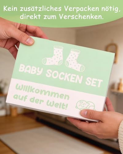 TUZELIYA Baby Socken 0-12 Monate Geschenk Junge Mädchen - ABS rutschfeste Socken Tiermotive mit lustigen Sprüchen - Babysocken Geschenk zur Geburt, Babyparty & als Schwangerschaftsgeschenk