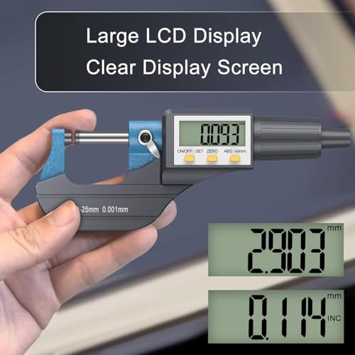 Image of Skypearll Digital Micrometer, Digital Outside Micrometer 0-25 Mm Range With LCD Display Screw Guage Ideal For Accurate Measuring Dimensions in Inches & MM, + /-0.0001 Accuracy