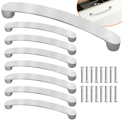Leyrens Tiradores Cocina, Tiradores de 8 piezas espaciado de agujeros de 128 mm, tirador de arco para gabinete de aluminio, níquel satinado cepillado, para Muebles de Cocina o Dormitorios