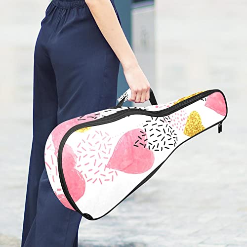 Sac pour ukulélé concert et soprano rose à cœurs dorés