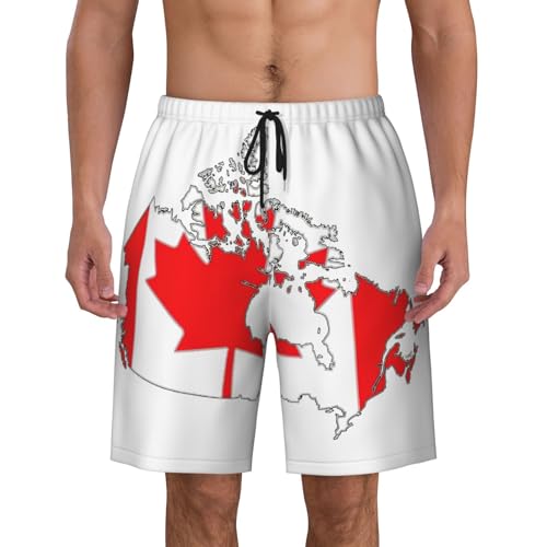 Canadian Flag Map Print Mens Swim Trunks Swim Shorts Swimsuits with Pockets Beach Shorts for Men Quick Dry